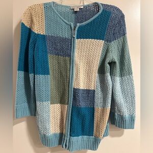 Christopher & Banks Blue and Cream Patchwork Cardigan